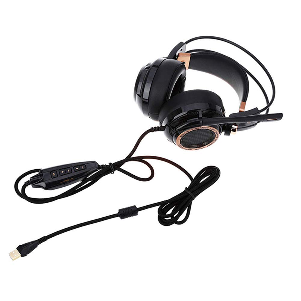 C- Cuffie da Gioco con eliminazione del Rumore per PS4, PC e Laptop, Audio Surround virtuale 7.1 Cuffie Auricolari USB Leggere con Microfono con Vibrazione, Controllo del Volume, LED