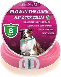 Flea Collar for Dogs, Luminous Safety Glow Dog Flea Collars, Flea Treatment for Dogs, 8 Months Protection Waterproof Adjustable Flea and Tick Collar for for Puppies Small Medium Large Dogs-1 Pc Pink
