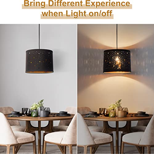 Image of Black Drum Lampshades Set of 2 with Sky Stars Design, 11.6 inch x 12.6 inch x 9.8 inch | Fabric Lamp Shades for Table Lamps, Floor Lamps, Modern Lampshade for Bedroom, Spider, Harp Holders Included, Easy Assembly