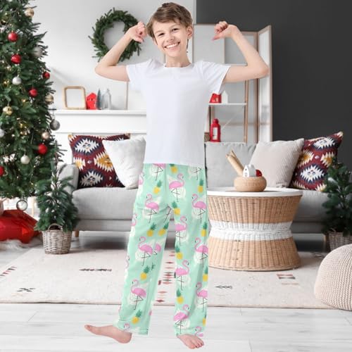Boy's Pants Tropical Plant Pink Flamingos Jogger Pants Elastic Waist Long Bottoms Trousers with Pockets 6-14 Years2