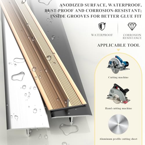 EFUTURETIME 3 Stk. Abdeckleisten T-Profil aus Aluminium für Bodenübergänge, 0.9 m × 2 cm, Eloxierte T-Formleisten als Übergangsschienen für Schwellen Fliesen Holzböden Teppich, Silber