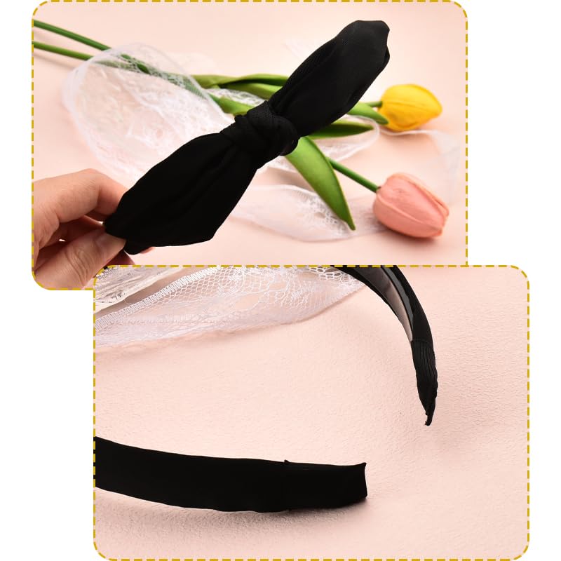 Black Bow Headband for Women Girls Wide Hair Bands with Knot for Women Bow Knot Hairband Headband for Long Short Hair Elastic Hairbands for Hair Accessories Ornaments for Girls Teenagers - Image 3