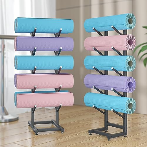 Floor-Standing Yoga Mat Holder – 5/7 Layers Metal Storage Rack for Yoga Mats, Foam Rollers & Blocks, Large Capacity Organizer for Home Gym & Studio Use