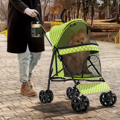 Image of Magshion Compact Fold Pet Travel Stroller for Small Dogs Cats, Lawn Green