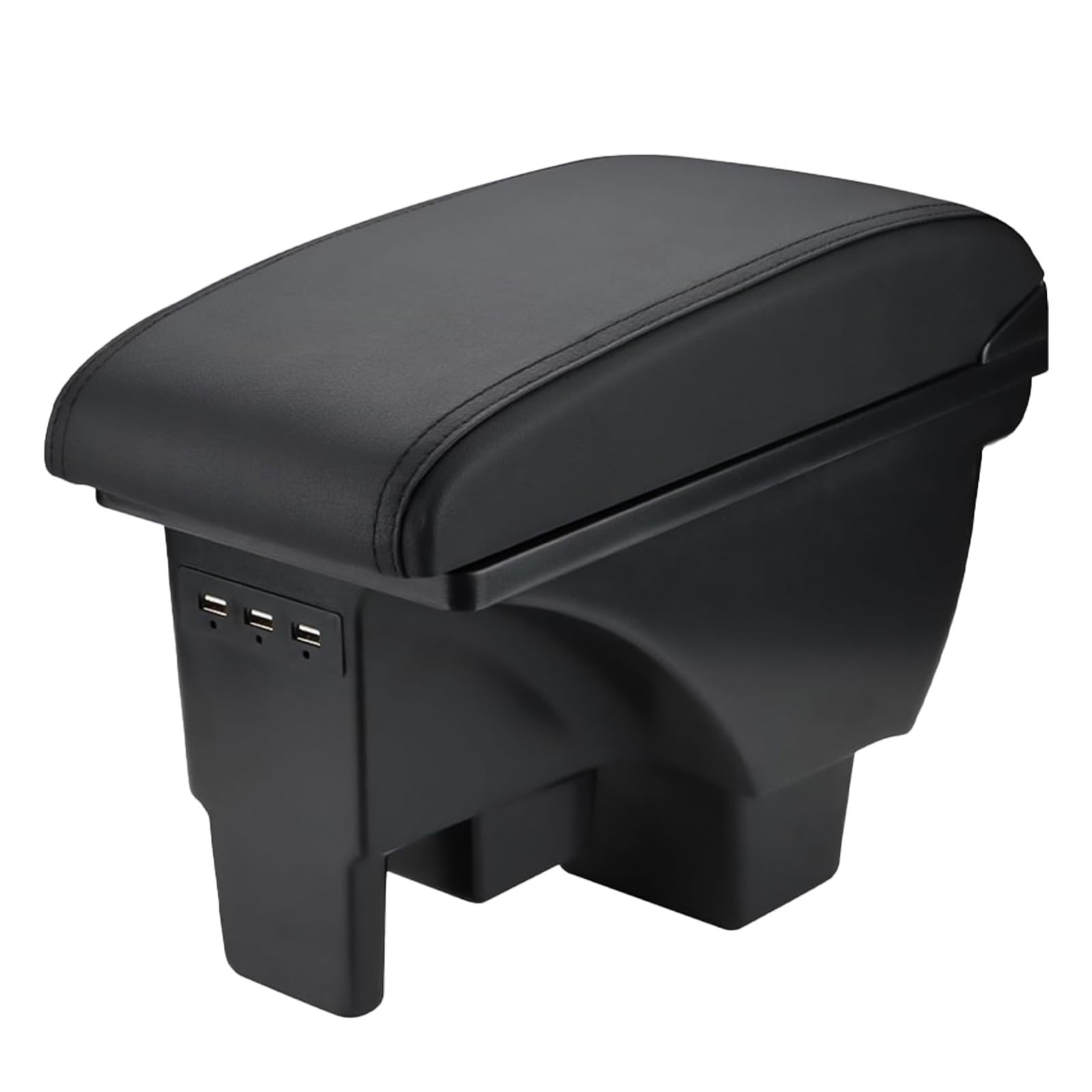 Apoyabrazos Compatible con VW Polo 2019 2020 2021 2022 2023 2024 Apoya Brazos Coche Consola Reposabrazos Central Tapizado Caja de Almacenamiento Cuero con 3 Puertos USB - Cuero Negro de la PU