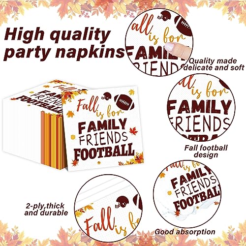Image of 96 Pcs Football Fall Party Supplies Football and Fall Y'all Tableware Plates Napkins Rustic Football Autumn Dinnerware Table Decorations Maple Leaves Thanksgiving Holiday Party Favor for 24 Guests