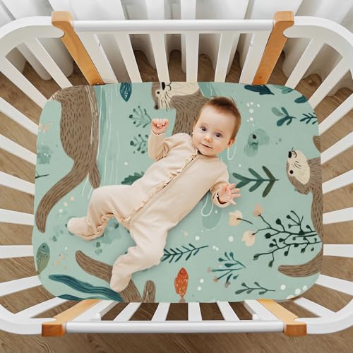 Image of Baby Crib Sheet Otter Animal Crib Mattress for Boys and Girls Playard Sheet Soft Breathable Fitted Baby Mattress Cover 52x28in