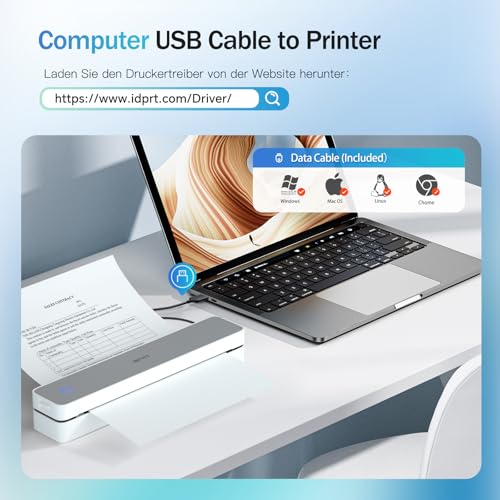 iDPRT MT610 Tragbarer Thermodrucker,Mobiler Drucker A4 für Unterwegs,A4 Kompatibel mit Windows,iOS,Android, 300dpi Monochromer Reisedrucker für Hause, Lernen, Schwarz