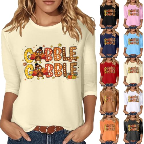 Womens Thanksgiving Shirts 3/4 Sleeve Tops Crew Neck Graphic Tee - image 1