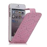 cuero sintético suave Funda de piel cubierta de la caja de negocios de Apple iPhone 5 5S del tirón del del brillo brillante moda chic parpadear rhinestone patrón de flor rosa