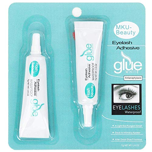 Strong Hold Eyelashes Adhesive for Strip False Lashes, White Waterproof Lashes Glue Suitable for Sensitive Eyes, 7g 0.25 oz,2Packs