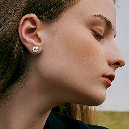 Milacolato ML-LY-E0012-S Cubic Zirconia Stud Earrings Women Men 18K White Gold Hypoallergenic Sterling Silver Post Earrings Brilliant Large Simulated Diamond Halo Stud Earrings thumb #1