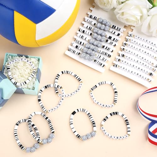 24 Pack Team Gifts Ball Letter Clay Beaded Bracelet Bulk Sport Party Favors Adjustable Sports Charms Bracelets Ball Player Coach Games Day Gifts for Teen Women Man Adults2