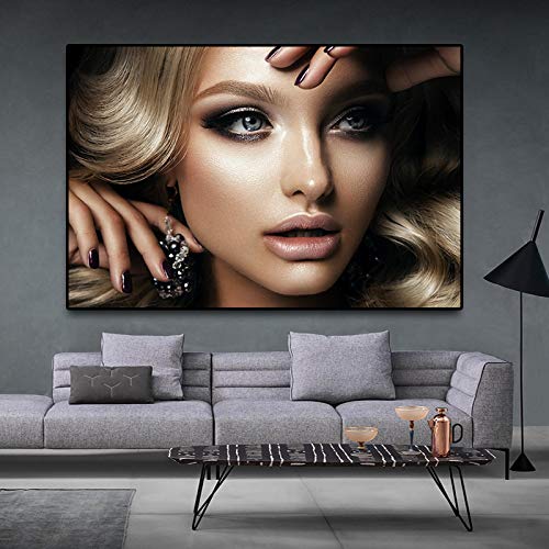 Peinture sur toile femme noir et or 35x50 cm sans cadre pour salon