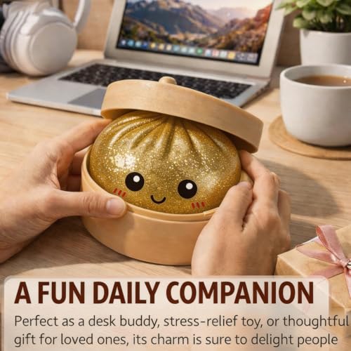 Image of Dumpling Squishy, 2PCS Glitter Dumpling Squishy Toys, Squishies Dumplings with Mystery Steamer Box, Stress & Anxiety Relief Toys for Kids & Adults Non-Edible (Glitter White Gold)