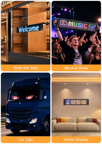 Image of 2PCS 36 inchx 7.5 inch Devil Eye Lights for Car LED Eyes for Truck Windshield, Animated LED Matrix Panel Sign, Flexible Programmable Digital Display for Car Window