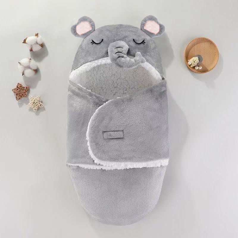 Image of Swaddles for Newborns,Personalized Baby Sleep Sack,Infant Cute Plush Receiving Blanket 0-6 Months for Girl Boy (Gray Elephant with Closed Eyes)