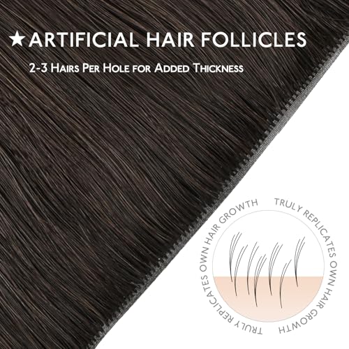 Image of WENNALIFE Invisible Edge Seamless Clip in Hair Extensions Real Human Hair | 22'' 150g 7pcs Balayage Chocolate Brown to Caramel Blonde. Thin PU Weft, Easy, Comfortable Clip in Remy Hair Extensions