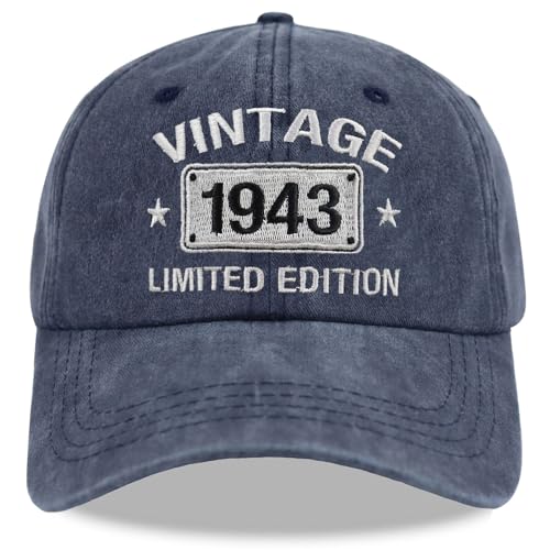 Vintage 1943 Limited Edition Hats for Men Women, 83th Birthday Decorations, 83 Year Old Baseball Cap Retirement Gifts for Retirees Dad Mom Navy
