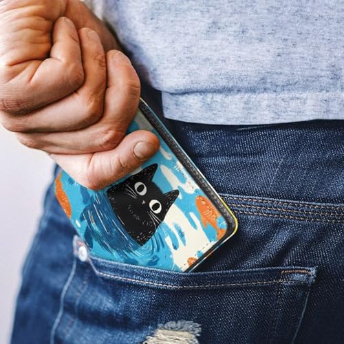 Image of Coldinair Cartoon Black Cat Fish Kids Wallet,Little Boys Wallet for Kids,Leather Bifold Wallet Credit Card Cash Id Holder Slim Rfid Blocking Coin Purse
