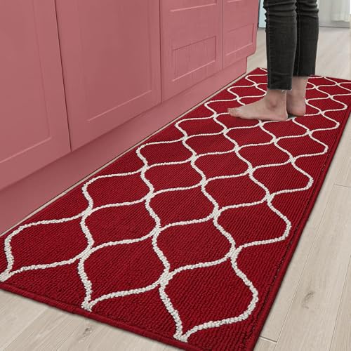 COSY HOMEER 23.6x71 Inch Kitchen Rug Mat, Soft Absorbent Runner Rugs for Kitchen Front of Sink, Non Slip Washable Kitchen Mat for Floor, Red 23.6 x 71 Inch Red