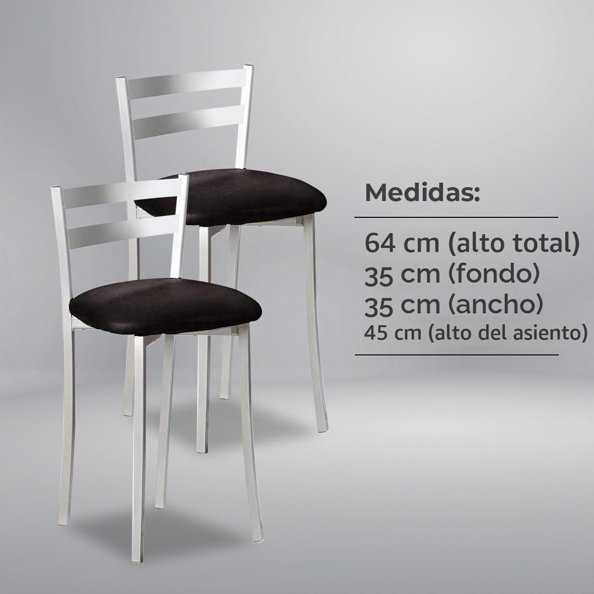 ASTIMESA Dos Taburetes de Cocina con Respaldo Franjas Metal Polipiel Negro, Altura de Asiento: 45 cm