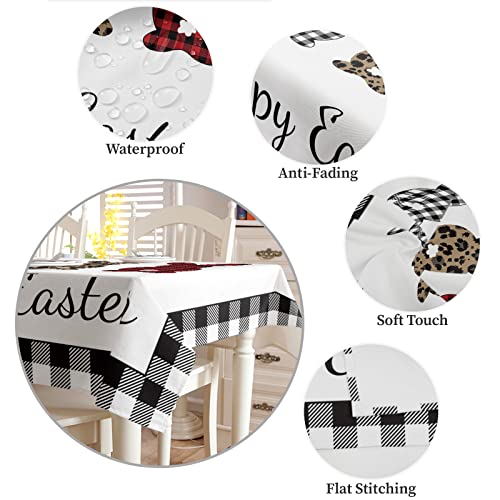 Yun Nist Black White Buffalo Plaid Spring Bunny Easter Table Cloth Waterproof Tablecover For Kitchen Tables,Rabbit Grid Leopard Decor Tablecloths For Dining Room Party Hotel Banquet 52X70In #TOP4