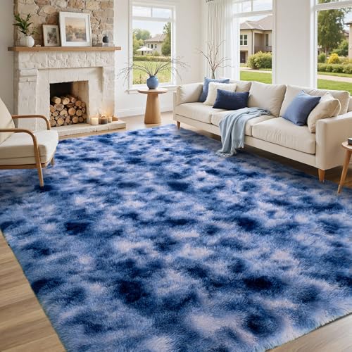 Tapete suave azul blanco 6x9 ft moderno para interiores miniatura 2
