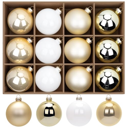 12 Pcs Gold and White Glass Christmas Ball...