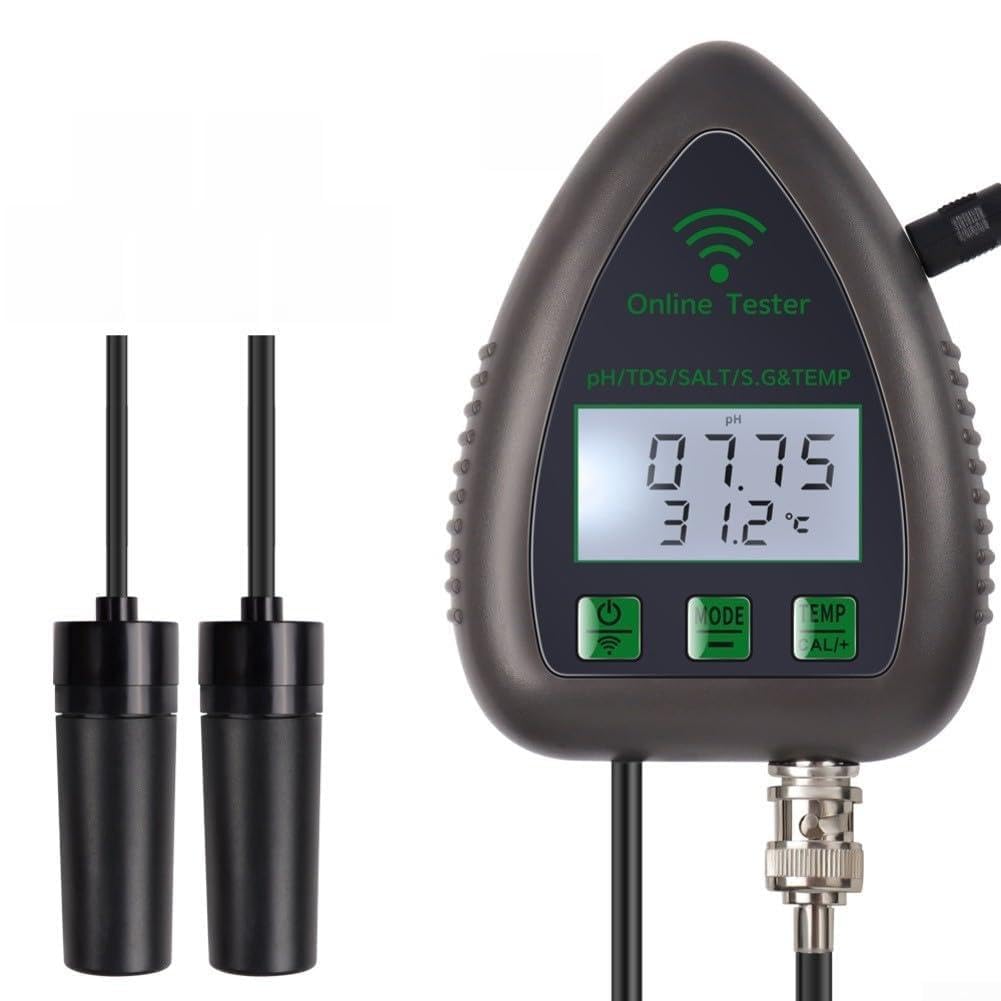 5 en 1 probador de pH WiFi para mantenimiento de acuarios, monitor de múltiples parámetros, salinidad de pH, temperatura de gravedad específica, análisis preciso de calidad del agua para (WF9951)