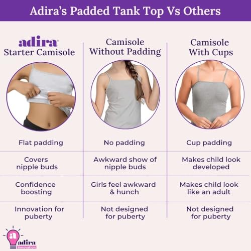 Image of Adira | Cotton Camisole for Beginners | Beginners Cami for Puberty | Flat Padding for Nipple Coverage | Confidence for School & Home | Soft Stretchy Cotton | Pack of 3