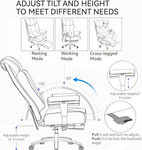 Image of Efomao Ergonomic Office Chair 450LBS with Foot Rest, High Back PU Leather Executive Office Chair with Adjustable Armrests, Lumbar Support for Home or Work, Computer Chair, Grey