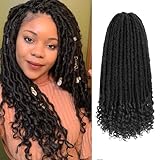 6Packs Goddess Faux Locs Crochet Hair 16 Inch Straight Goddess Locs with Curly Ends Synthetic Crochet Hair Braids for Black Women(1B#)