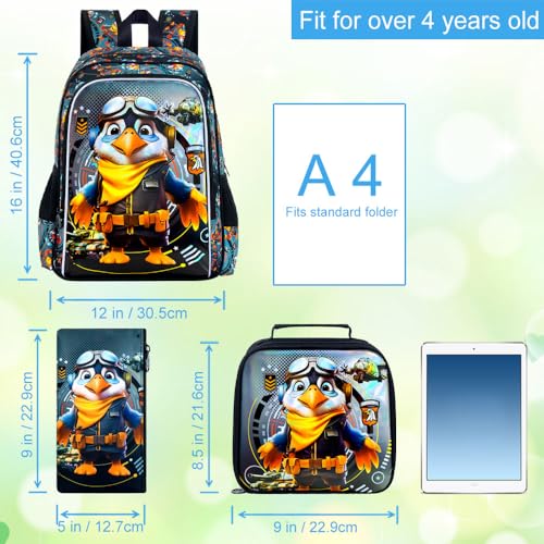 Image of 3Pcs Boys Backpack, 16 inch Eagle Bookbag for Elementary Preschool Kindergarten, Kids School Backpacks with Lunch Box(Black)