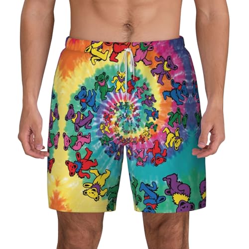 Dancing Thanksgiving Bear Breathable Fit Trends Men's Swim Trunks Board Short with Waist Elastic Band Swimming Trunks