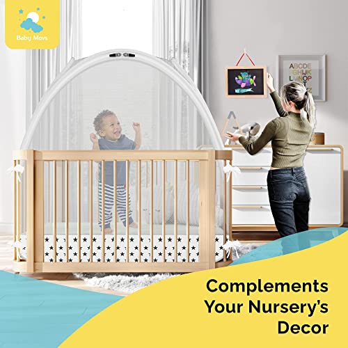 Small Size Crib Safety Canopy Net Tent Pop Up Mesh Cover Stops Climbing Stuck Limbs See Through Netting For Baby &Amp Toddler Bed With Ties Zippers Bags By Baby Movs 49''X26''X52'' Stars #TOP4