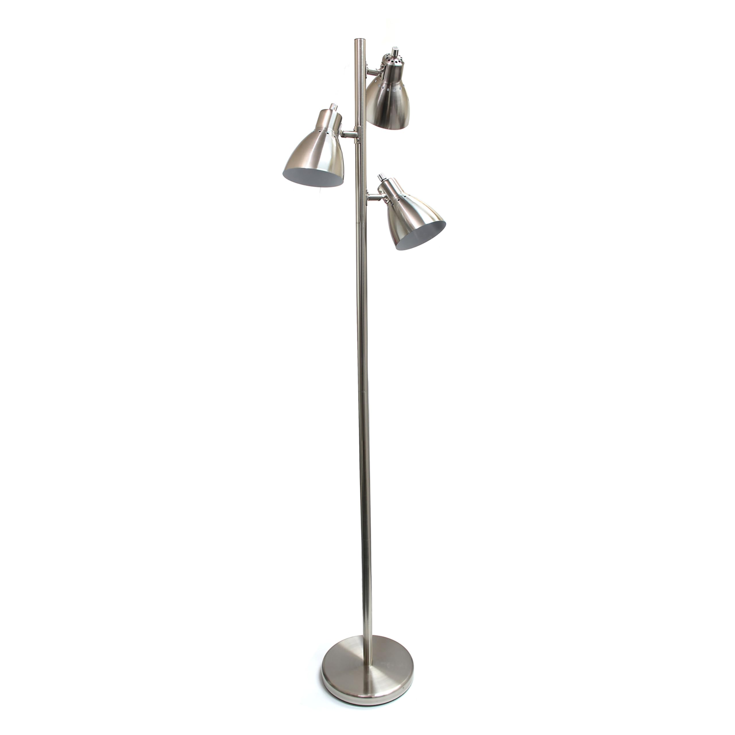 Simple Designs LF1066-BSN 64" Branch Out Stylish Metal Adjustable 3-Light Floor Lamp, for Living Room, Bedroom, Office, Brushed Nickel
