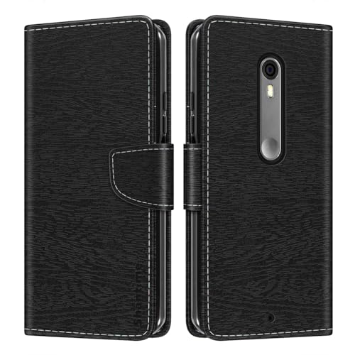 Shantime Leather Wallet Case Compatible with Moto X Pure, Colorful Flip Cover with Card Holders Magnetic Closure Full Protection Shell(Black)
