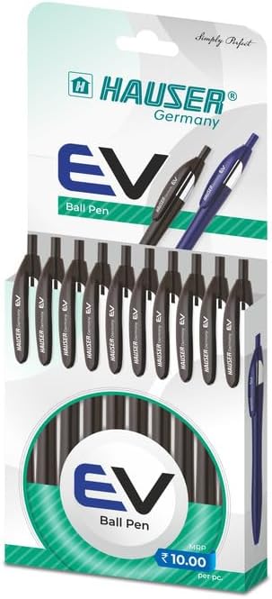 Hauser EV Retractable Ball Pen Wallet Pack | Minimalistic Stylish Body with Pocketable Clip | Black Ink, Pack Of 30