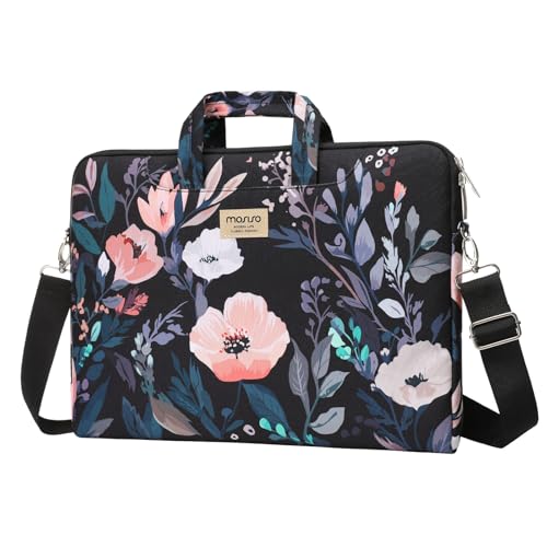 MOSISO Laptop Bag for Women, 15 inch Computer Bag Compatible with MacBook Pro 16 inch, HP, Dell, Lenovo, Asus, Notebook, 15.6 inch Laptop Messenger Shoulder Briefcase with Strap, Floral Illustration