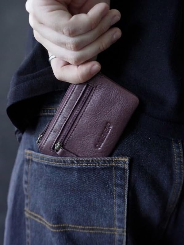 Image of CALFNERO Genuine Leather Key Case & Coin Pouch for Men & Women | Dual Zipper Key Holder with Built in Key Rings | Compact Coin Wallet & Everyday Carry Organizer