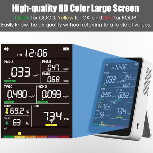 Image of 16-in-1 Indoor Air Quality Monitor, High-Precision Multi-Parameter Smart Air Quality Tester with HD Real-Time Color Screen, Portable Air Quality Monitor for Home, Office, Cars, Bedroom (Ivory White)