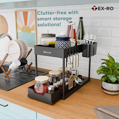 Image of TEX-RO 2 Tier Under Sink Storage Organizer for Kitchen & Bathroom /Pullout Cabinet Organizer for Kitchen Cabinets /Under Sink Organizer /Bathroom Cabinet Storage(Pack of 1, Black)