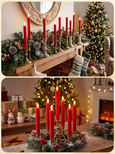 Image of Treela 24 Pcs Flameless LED Taper Candles,Flocking,8 Inch,Red