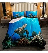 Jejeloiu Ocean Comforter Set 7 Pieces - Twin Size Kids Beach Bedding, Palm Tree Starfish Theme - View #9