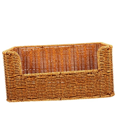 Happyyami Woven Plate Rattan Storage Basket Desktop Sundry Tray Imitation Rattan Woven Basket