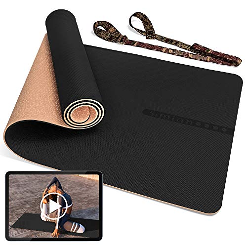 SIMIAN Yoga Mat, 10mm Thick TPE Non-Slip Exercise Mat,Extra Thick Fitness Mat Workout Mat with Carrying Strap for Women Yoga, Pilates, Meditation, Home Gym Workout, Floor Exercises(6'x2'x10mm)