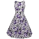 ACEVOG Vintage 1950's Floral Spring Garden Party Picnic Dress Party Cocktail Dress (S, Gradient Purple)