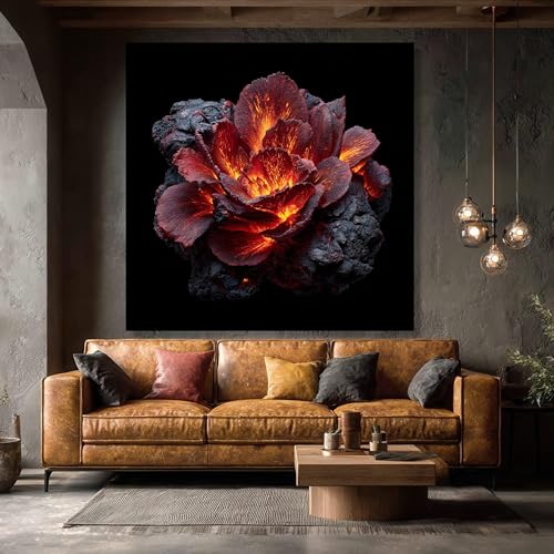 Tableau fleurs rouges déco salon grand format 70x70 cm affiche sur toile