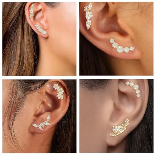 Yolev 8 PCS 16G Cartilage Earrings Helix Piercing Jewelry Back Earrings Helix Piercing Jewelry Opal Stud Set Flower Leaf Screw Back4